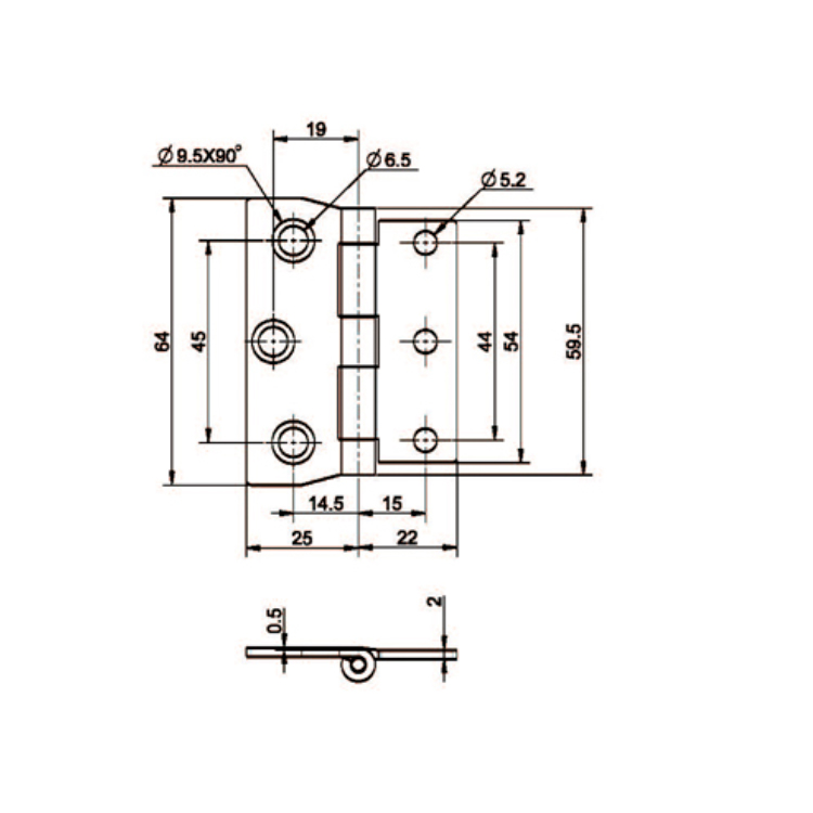 フラットマウントステンレススチールヒンジ-B2221-4